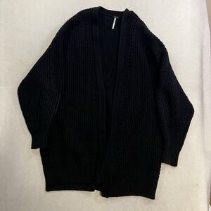 Free People Chunky Knit Open Front Cardigan Sweater Women's Size Black